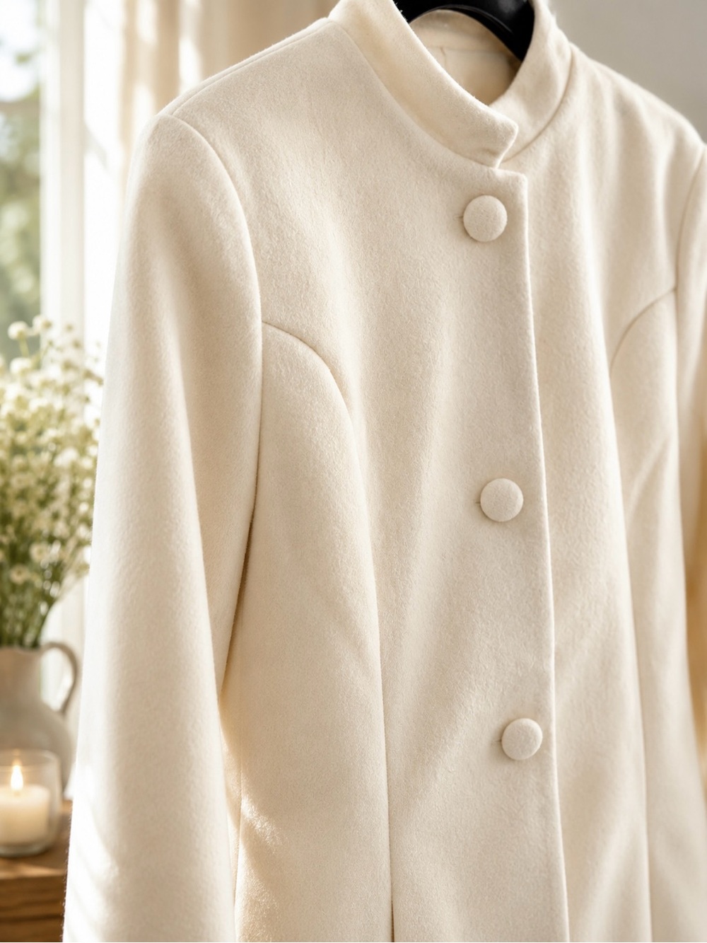 Vintage Classic Cream Women's Button-Front Coat - Picture 6 of 8